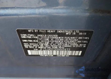 2016 Subaru Forester 2.5I Premium z USA, uszkodzony, nr VIN JF2SJADC0GH445433